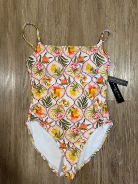 La Blanca Floral One-Piece Swim in Pink, Yellow & Green size 16